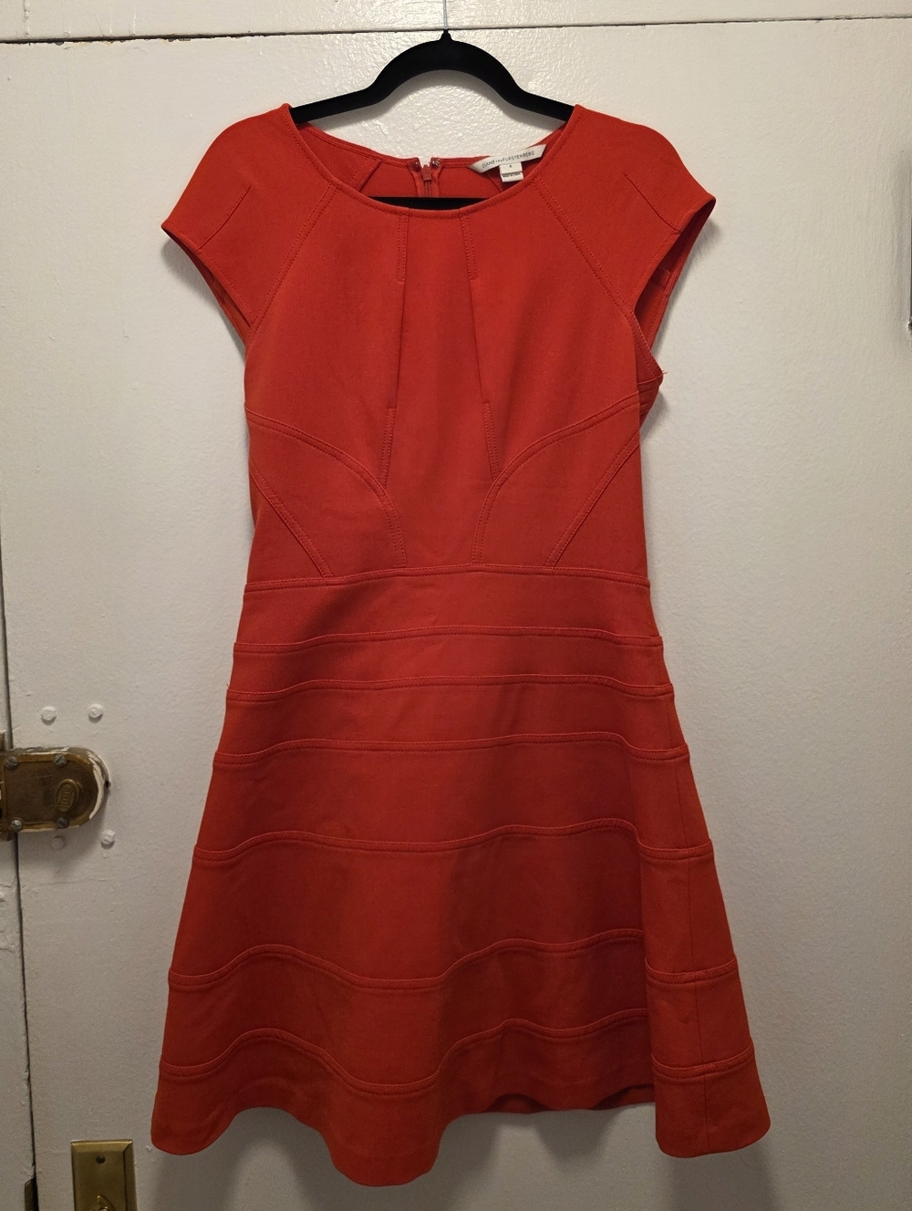 Diane Von Furstenberg Red Fit-and-Flare Cap Sleeve Dress